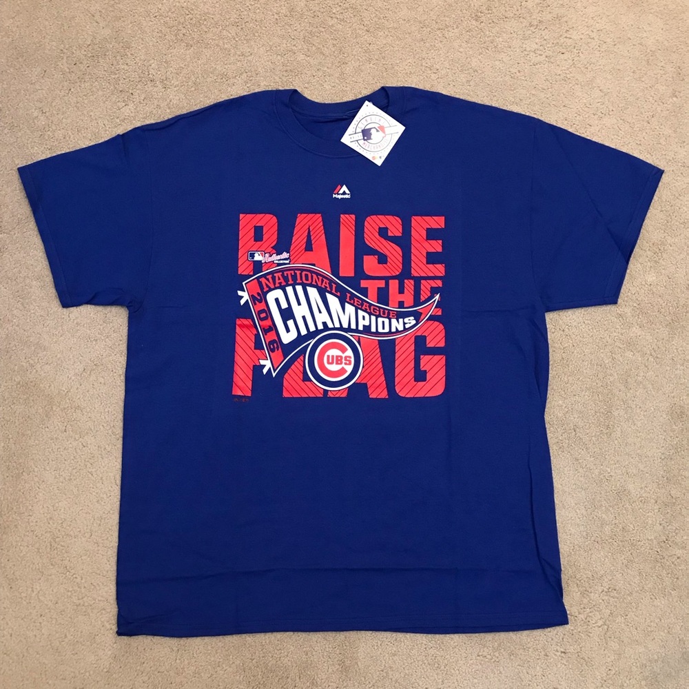 Chicago Cubs 2016 National Champions T Shirt NEW Mens XL Blue Raise the Flag